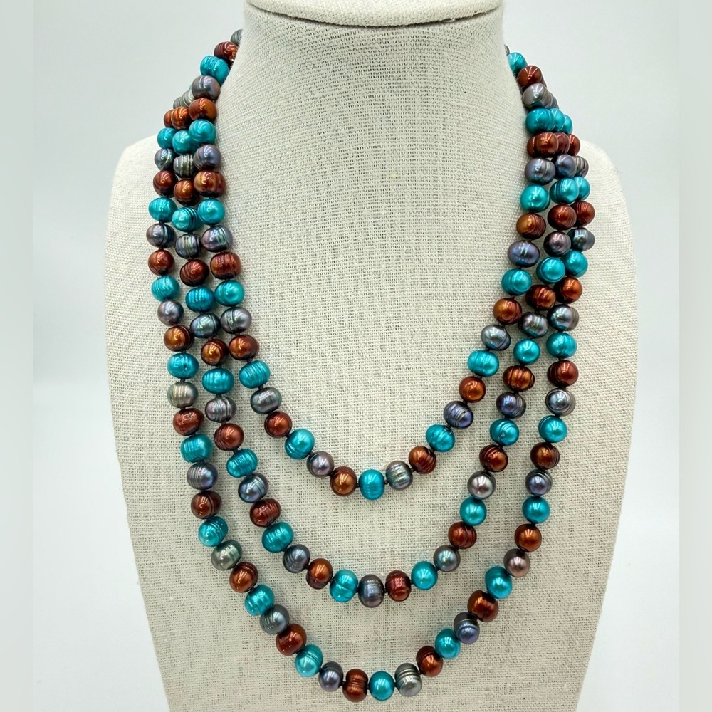 Honora 925 Sterling Genuine Pearl Necklace 54” Multicolor Heavy Strand 110.7gr